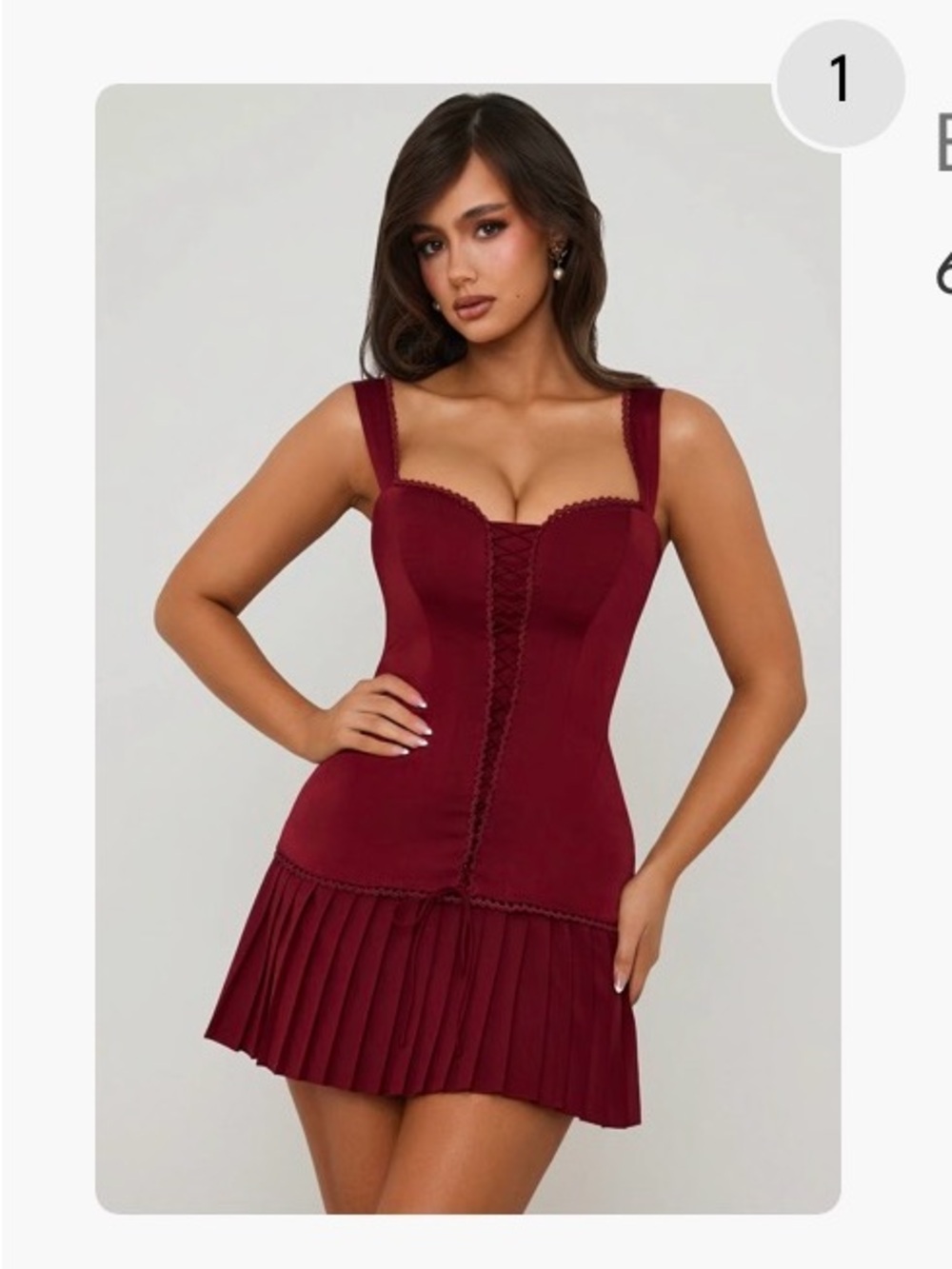 Oh Polly Plunge Neck Pleated mini dress in Burgundy BNWT